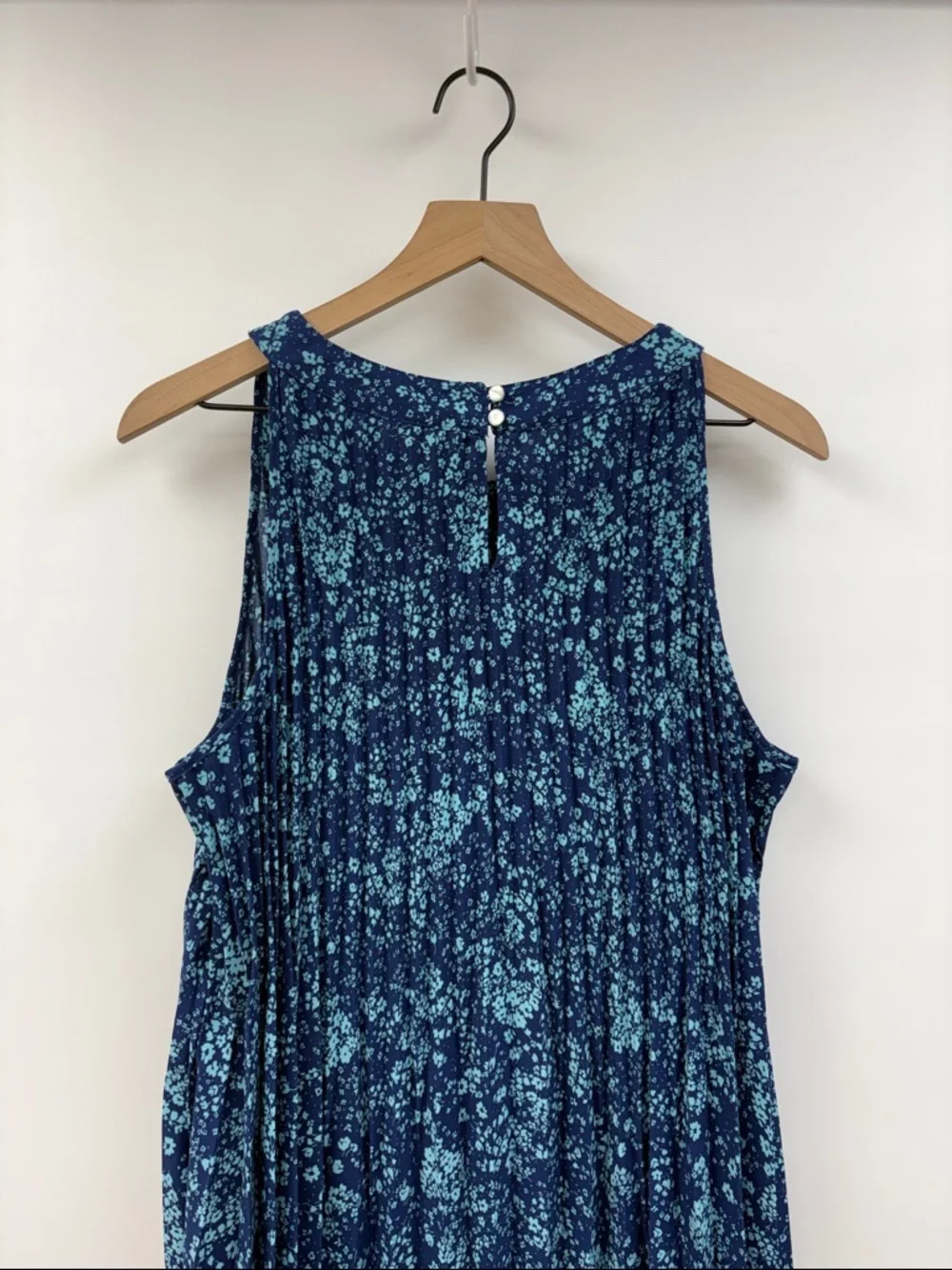 J. Jill Ditsy Floral Accordion Pleated Sleeveless A-Line Midi Dress Blue XL - Picture 6 of 8